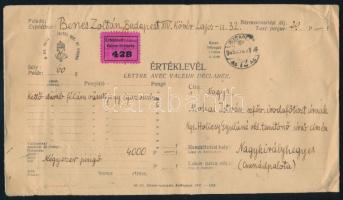 1945 Értéklevél 4 db kisegítő bélyeggel (29 Pengő)