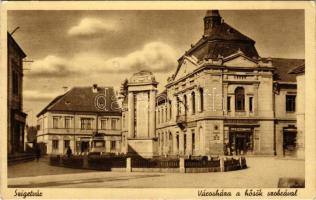 1937 Szigetvár, Városháza, Hősök szobra, emlékmű, Szalay üzlete (EK)