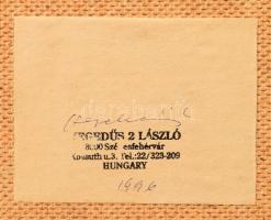 Hegedűs 2 László (1950-): Cím nélkül, 1996. Olaj, vegyes technika, papír, faroston. Jelzett a hátold...