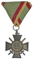1942. "Tűzkereszt II. fokozata" bronzozott hadifém kitüntetés mellszalaggal T:VF oxidáció, bronzozás kopott Hungary 1942. "Fire Cross, 2nd Class" bronze plated war metal decoration with ribbon C:VF corrosion, worn brozne plating NMK 447.