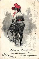 1901 Kerékpáros hölgy művészlap / Lady on bicycle. Serie 659. litho. artist signed (EM)