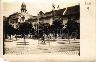 Temesvár, Timisoara; Jenő herceg tér, villamossín, üzletek / square, tram line, shops. photo (b)