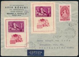 1949 Puskin blokkpár és bélyeg légi levélen Németországba / Mi block14 A+B + 1039 on airmail cover