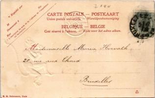 1905 Krampusz ezüst pénzérmével (1 cen), dombornyomott művészlap. H. M. Dobrecourt / Krampuss with s...