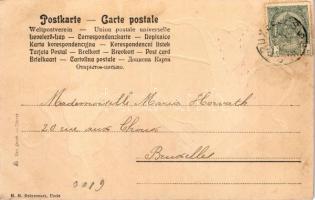 Krampuszok, dombornyomott művészlap. H. M. Dobrecourt / Krampusses. Emb