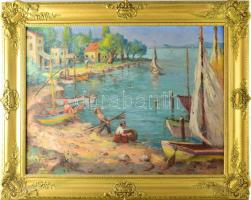 Szarka jelzéssel (Szarka Erzsébet?): Vízparti élet. Olaj, vászon. Dekoratív fakeretben. 60x80 cm.