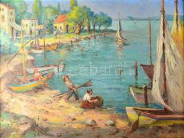 Szarka jelzéssel (Szarka Erzsébet?): Vízparti élet. Olaj, vászon. Dekoratív fakeretben. 60x80 cm