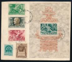 1940 Árvíz blokk és 5 db bélyeg ajánlott lapon Ausztráliába / Registered card to Australia