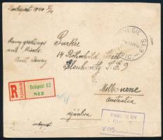 1940 Árvíz blokk és 5 db bélyeg ajánlott lapon Ausztráliába / Registered card to Australia