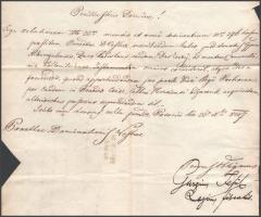1847 Pozsony, Báró Barkóczy László (1791-1847) halála kapcsán írt levél Fésüs György aláírással