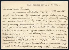 1936 Levelezőlap berlini olimpiai alkalmi bélyegzéssel / Postcard with special postmark "BERLIN...