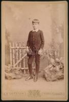 cca 1890 Fiú portréja, keményhátú fotó Letzter kassai műterméből, 16,5×10,5 cm