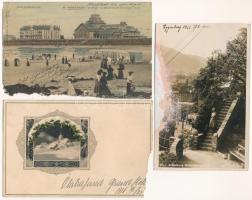 51 db RÉGI képeslap, városképek és üdvözlőlapok, a legtöbb sérült állapotban / 51 pre-1945 postcards...