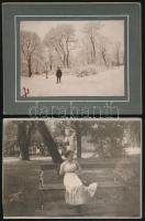cca 1910 Télből a nyárba, 2 db keményhátú fotó budapesti parkokból, 10,5×16,5 cm