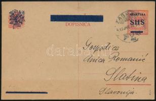 SHS 1919 Díjjegyes levelezőlap / PS-card "ZAGREB" - Slatina. Signed: Bodor