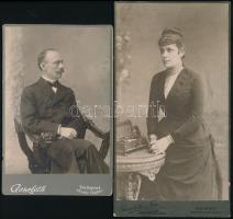 cca 1890-1910 2 db keményhátú portré Goszleth és Fia budapesti műterméből, 16,5×10,5 és 21,5×11,5 cm