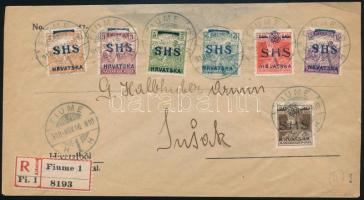Fiume 1918 Ajánlott levél 7 db SHS bélyeggel Fiuméből / Registered cover with SHS stamps "FIUME". Signed: Bodor