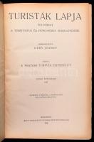 1927-1929 Turisták Lapja. Folyóirat a turistaság és honismeret terjesztésére. Szerk.: Déry József. XXXIX., XL., XLI. évfolyamok számai egybekötve. Bp., 1927-1929, Magyar Turista Egyesület. Fekete-fehér képekkel illusztrálva. Félvászon-kötésben, kissé viseltes borítóval és gerinccel.