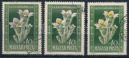 1950 Virág (I.) 40f bélyeg a sárga és lila szín eltolódásával + sárgásbarna színben + támpéldány