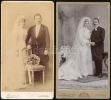 cca 1890-1910 4 db keményhátú esküvői fotó budapesti műtermekből, 21×11 cm