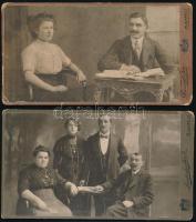 cca 1910 Családi portrék, 2 db keményhátú fotó Liederhoffer és Rasem Victor budapesti műterméből, sérülésekkel, 11×21 cm