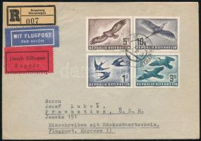 Ausztria 1953 Madár sor ajánlott, légi, expressz levélen / Mi 984-987 on registered airmail express cover (Mi EUR 300,- ++)