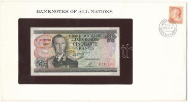 Luxemburg 1972. 50Fr felbélyegzett "Banknkotes of All Nations" bankjegyes borítékban, bélyegzéssel T:UNC Luxembourg 1972. 50 Francs in "Banknkotes of All Nations" envelope with stamp and cancellation C:UNC