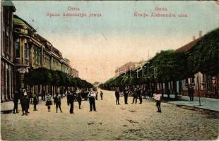 1928 Zenta, Senta; Kralja Aleksandra utca, üzletek, automobil. Josif Király kiadása / street, shops, automobile (EB)