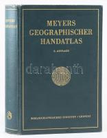1924 Meyers Geographischer Handatlas. 92 Haupt- und 99 Nebenkarten mit alphabetischem Namenverzeichnis. Leipzig, 1924, Bibliographisches Institut, (4) p.+ 92 (térképek) t.+ 184 p. Német nyelven. Kiadói aranyozott egészvászon-kötés, minimálisan sérült gerinccel, helyenként kis foltokkal.