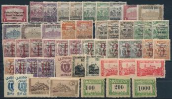 Nyugat-Magyarország 1921 51 db bélyeg, közte 3-as lyukasztásosok, eltolódott felülnyomás, Bodor vizsgálójellel