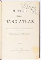 1892 Meyers Kleiner Hand-Atlas. Mit Benutzung des Kartenmaterials aus Meyers Konversations-Lexikon zusammengestellt in 100 Kartenblättern und 9 Textbeilagen. Leipzig-Wien, 1892, Bibliographisches Institut, 4 sztl. lev.+ 98 (színes térképek) t. Hiányos, két térkép és az utolsó két lap hiányzik. Átkötött, modern műbőr-kötésben, helyenként foltos lapokkal, ceruzás firkákkal