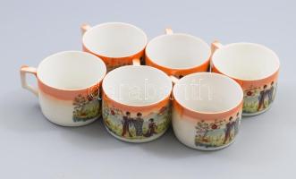 Zsolnay japán mintás 6 darab csésze, jelzett, egyiken lepattanással, d: 8,5 cm, m: 6 cm