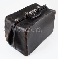 Antik bőr orvosi táska, kopott, 38x23 cm