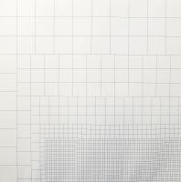 Kovács Attila (1938-2017): Geometria, 1973-76. Szitanyomat, papír, jelzett és számozott (26/50) a hátoldalán, lapméret: 40x40 cm. Kissé hullámos.