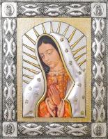 Guadalupei Szűzanya. Szentkép fa lapon, fém okláddal, 36x28 cm