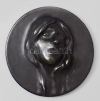 Ismeretlen keramikus: Art deco női fej falidísz, mázas kerámia, d: 18 cm