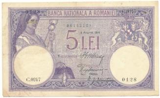 Románia 1916. augusztus 4. 5L T:F folt, egyébként szép papír Romania 1916. August 4th 5 Lei C:F spotted, but fine paper Krause P#19