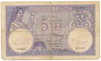 Románia 1916. augusztus 4. 5L T:F,VG Romania 1916. August 4th 5 Lei C:F,VG Krause P#19