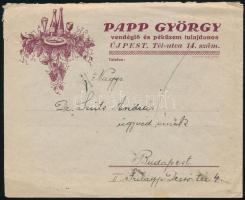 Papp György vendéglő és péküzem tulajdonos Újpest fejléces boríték