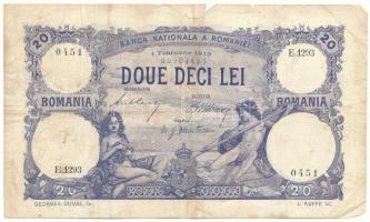 Románia 1913. február 1. 20L T:F,VG nagyobb beszakadás Romania 1913. February 1st 20 Lei C:F,VG bigger tear Krause P#20