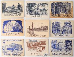 ca 1950 9 db magyar városokat ábrázoló képes füzet Balatonfüred, Gyöngyös, Héviz, Szeged, Mátraháza, stb
