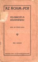 Fényes Samu:  Az Áchim-per. Felebbezés a közönséghez. Békéscsaba, [1911]. Nyomatott Tevan Andor könyvnyomdájában. 66 + [2] p. + 1 t. (bűnügyi helyszínrajz). Egyetlen kiadás. Fényes Samu írása Áchim L. András (1871-1911) békéscsabai gazdálkodó, agrárszocialista mozgalmár, közíró, szociáldemokrata képviselő, pártalapító politikáját és halálesetét járja körül. A konfliktusokat nem kerülő, ám a helyi parasztságban rendkívül népszerű Áchim András már évtizedek óta feszült viszonyban állt Békéscsaba hagyományos vezető rétegével. A megye és a törvényhatóság pereket indított ellene, egy ízben elnyert országgyűlési mandátumától is megfosztotta. A békéscsabai konfliktus 1911-ben mérgesedett el igazán, mikor is Áchim ellen intenzív sajtóhadjárat indult, melyre saját lapjában keresetlen szavakkal válaszolt. A konfliktus Áchim András halálával zárult. A békéscsabai Zsilinszky Endre és testvére a népvezér házába behatolva heves szóváltásba keveredett a parasztpárti politikussal, a szóváltás közben golyótámadás érte a vezért. A Zsilinszky-testvérek elismerték bűnösségüket, ám később felmentették őket. Példányunk címlapján, illetve a belív egy oldalán régi gyűjteményi bélyegzés, néhány oldalon halvány lapszéli foltosság. Poss.: Magyar Kommunista Párt VII. Kerületi Szervezete. Fűzve, sérült, javított, hiányos gerincű, enyhén foltos kiadói borítóban.