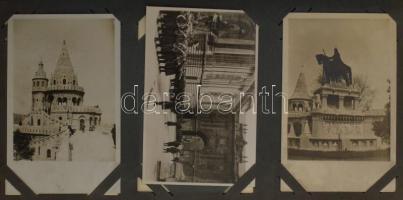 76 db RÉGI magyarországi és külföldi város képeslap, szecessziós albumba rendezve, közte Felvidék, E...