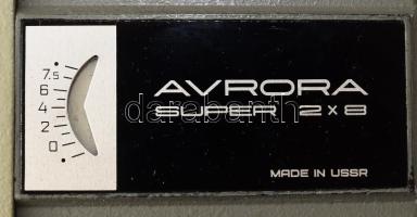 Avrora Super 2x8 szovjet kamera, bőr tokjában, h: 21 cm