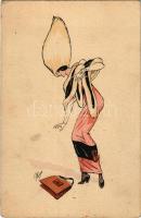 French elegant lady with bag art postcard. G. H. (Paris) s: Plum (EK)