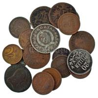 1917. 20f Fe + 1926-1940. 2f bronz (8xklf) + 1946. 2f bronz (3x) + 1950. 2Ft Cu-Ni + 176? poltura Cu (2x) gyengébb tartásban + 1800. 1kr Cu (3x) gyengébb tartásban T:VF,F, patina
