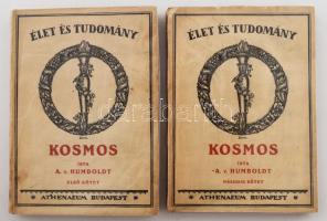 Humboldt, [Alexander von]: Kosmos. I-II. köt. Ford.: Fülöp Zsigmond. W. Bölsche előszavával. Élet és Tudomány. Bp., [1925], Athenaeum, 215 p.; 178 p. A borító Gara Arnold munkája. Kiadói papírkötés, kissé sérült, foltos borítóval és gerinccel, néhány kissé foltos lappal, átlátszó műanyag védőborítóban.