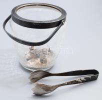 WMF ezüstözött krakléüveg jégvödör fogóval, jelzett, m: 11,5 cm