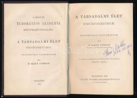 Mayr György: A társadalmi élet törvényszerűsége. Statisztikai tanulmányok. Bp., 1881, MTA, XVI+348 p...