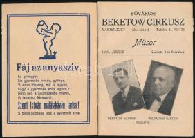 1929 Fővárosi Beketow Cirkusz műsorfüzete, képekkel, reklámokkal, 16p